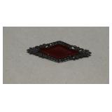 Sterling Brooch w/ Red Stone & Marcasite