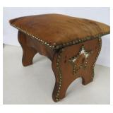 Rustic Cowhide Stool with Brads