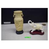 Resin Carved Vase & Elephant