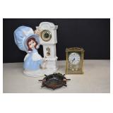 Two Vintage Clocks & Vintage Metal Ashtray