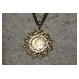 1926 Mercury Silver Dime in Pendant w/ Chain