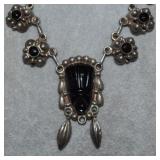 Sterling & Carved Onyx Aztec Face Pendant NOTE**