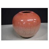 Signed Ken Orr, Raku Deep Orange Pot