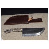 Black/White Handle Chopping Knife w/Leather Sheath
