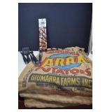 2-Burlap Potato Sack Curtains & Grilling Items