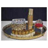 Vintage Gold Ormolu Vanity Set & Mirrored Tray