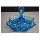 Vintage Tiara, Blue Art Divided Relish Dish,