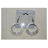 Vtg Sterling Aztec Design Dangle Earrings   Mexico