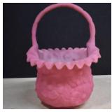 Vintage Fenton Satin Poppy Ruffled Basket