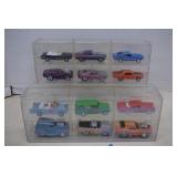 12 Assorted Diecast Cars In Hanging Cases - Hot