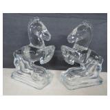 MCM L.E. Smith Glass Art Deco Horse Bookends