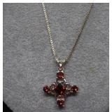 Sterling Box Chain & Garnet Pendant