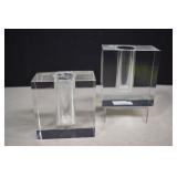 Vintage MCM Clear Glass Block Bud Vases