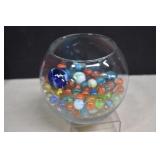 Glass Bowl With Marbles & Shooters