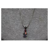 Sterling Box Chain w/ Garnet & Opal Like Pendant