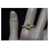 Sterling, Citrine w/ Clear Stones Ring  Sz 10-1/4