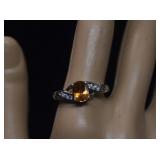 Sterling Topaz & Clear Stone Ring   Sz 10