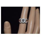 Sterling Tourmaline & Clear Stone Ring  Sz 6-1/4