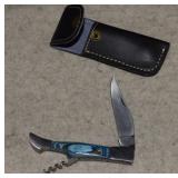 Blue Handle Pocket Knife w/ Corkscrew and Sheath