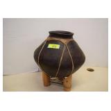 Vintage Handmade Native Olla Water Pot w/Rawhide