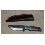 Multi-Color Handle Fixed Blade Knife w/ Leather