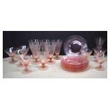 22pc. Vintage Etched Pink Depression Ware *NOTES