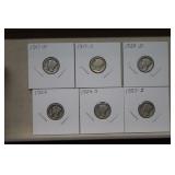 (6) Mercury Silver Dimes  1917D to 1925 Mix