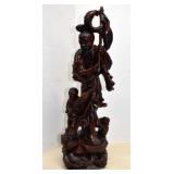 Vtg. Carved Chinese Sculpture,Fisherman & Child,
