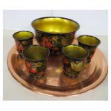 Copper Platter w/5-pc Bowl and Cup Set
