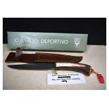 Muela Stag Bowie Knife With Leather Sheath & Box,