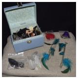 Small Train Case w/ Costume Jewelry&Feather