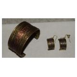 Brass & Copper Look Cuff Bracelet w/ Earrings