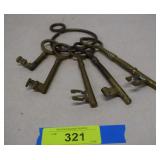 Vintage Brass Skeleton Keys On Ring