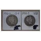 1906-O & 1908-O Barber Silver Half Dollars