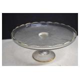 Vintage Jeannette Glass Pedestal Gold Trimmed Cake