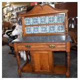 Antique Dry Sink With Marble Top & Tiled Back On