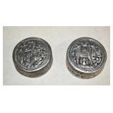 2-Vintage Silverplate Repousse Yogya Snuff Boxes