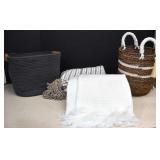 2- Nice Throws, Fabric Basket & Woven Basket