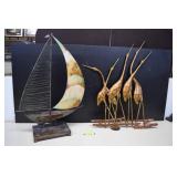 Sailing Ship Statue Metal & Metal Bird Wall Art
