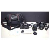 Two Vintage Minolta 35mm SLR Cameras & Bag