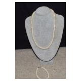 Pearl Necklace, Bracelet & Earrings