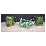 Two 1920's Nelson McCoy Pottery Mugs & McCoy Frog