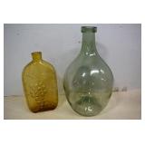 Vtg. Amber Glass Bottle & Hand Blown Large Bottle