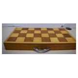 Vintage Wood Inlay Chess Board and Wood Pieces