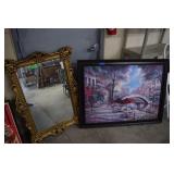 Large Plastic Framed MCM Mirror & Large Wall Art