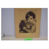 J.Knowles Etching. Sympathy Boy & Dog Vintage Art