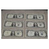 (6) 1957 $1 Silver Certificates   Blue Seals