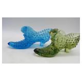 Two Vtg. Fenton Hobnail Cat Head Slippers