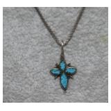 Sterling Italy Box Chain w/ Turquoise Chips Cross