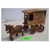 Vintage Cast Iron Fresh A Milk Wagon w/Horse &